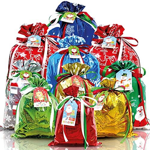 Diamerd 38PC Christmas Gift Bags with Tags Ribbon Ties Assorted Sizes for Xmas Holiday Present Wrapping Festival Party SuppliesSmallMediumLarge